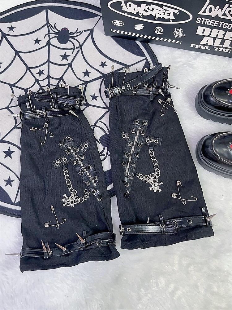 Rock Pin Punk Kreuz Skelett Wärmer Ohrstecker Bein verziert Charme schwarz und