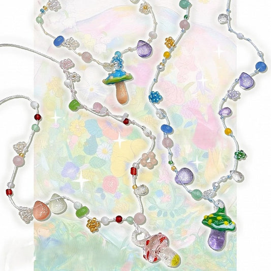 Y2K Blue/Red/Purple Cute Necklace Mushroom Beaded