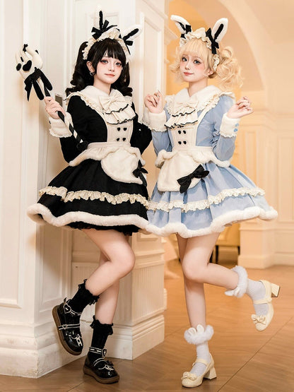 Alice Blue Long Sleeves Plush Collar and Cuffs Sweet Lolita OP Full Set