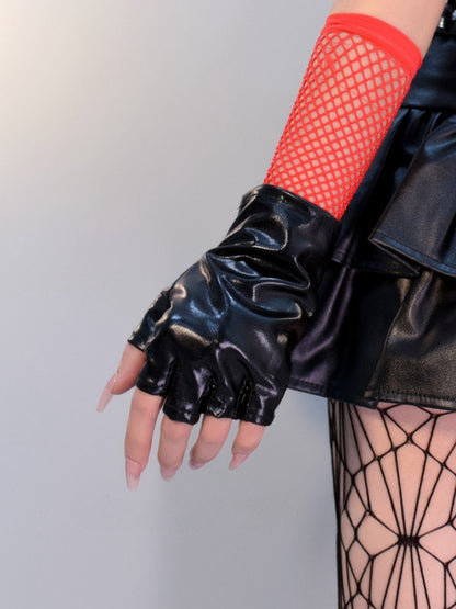 Silver Black Cyberpunk Futuristic Half Finger Gloves