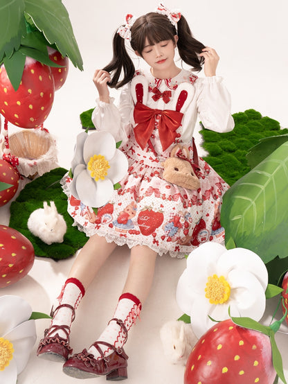 White Strawberry Peter Pan Collar Lolita Long Sleeves Shirt