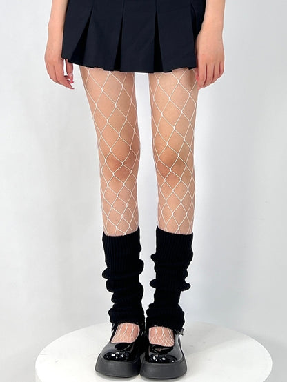 Schwarz/Weiße Y2K-Netzstrumpfhose in großer Version