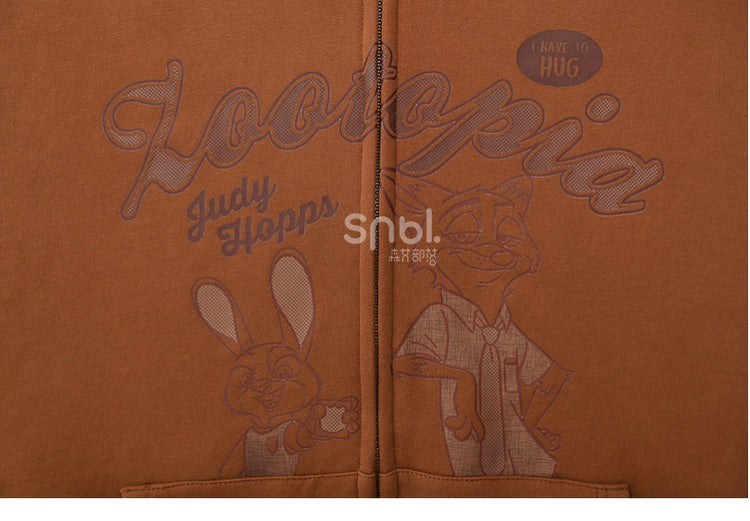 Zootopia Judy and Nick Print Brown Zip Hoodie