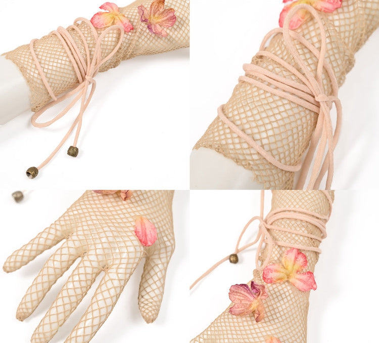 Gants en maille féerique à fleurs abricot