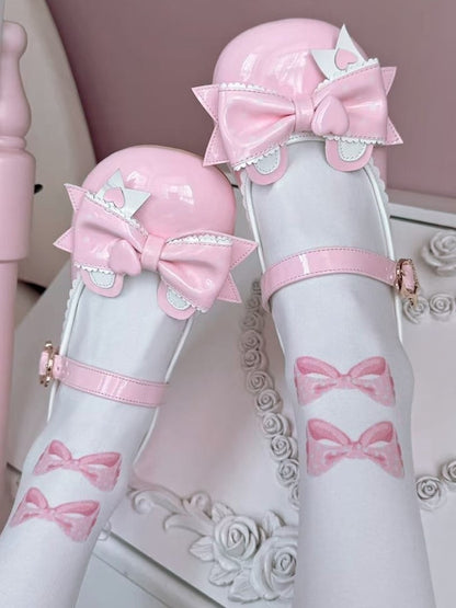 Mary with Lolita PU Top Sweet Bow Ear Pink Low-heel Teddy in Janes Closure Bear