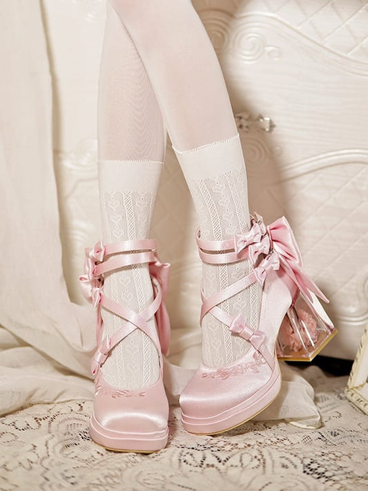 Heel Flower High Platform Elegant Block Camellia Pink Heels