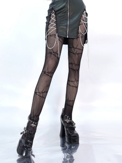 Black Thorns Pattern Fishnet Tights