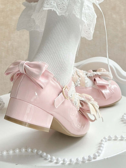 Schleifen Akzente Pink Jane PU Licht Mary Süße Schuhe mit