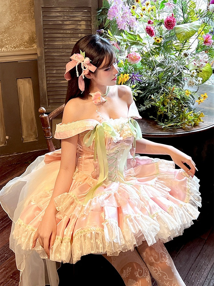 Fairy and Corset Green Dress Pink Theme Kei Tulip