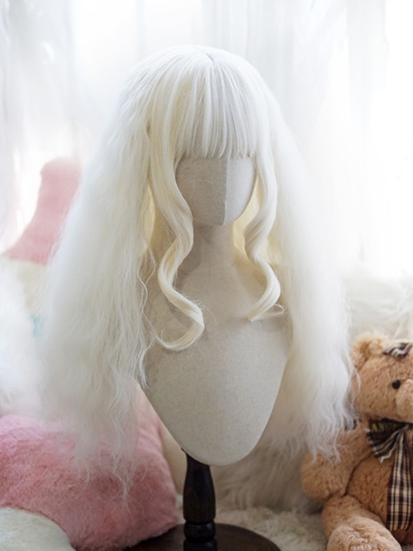 Light Blonde/Milk White/Orange/Red Long Wavy Wig With Full Bangs