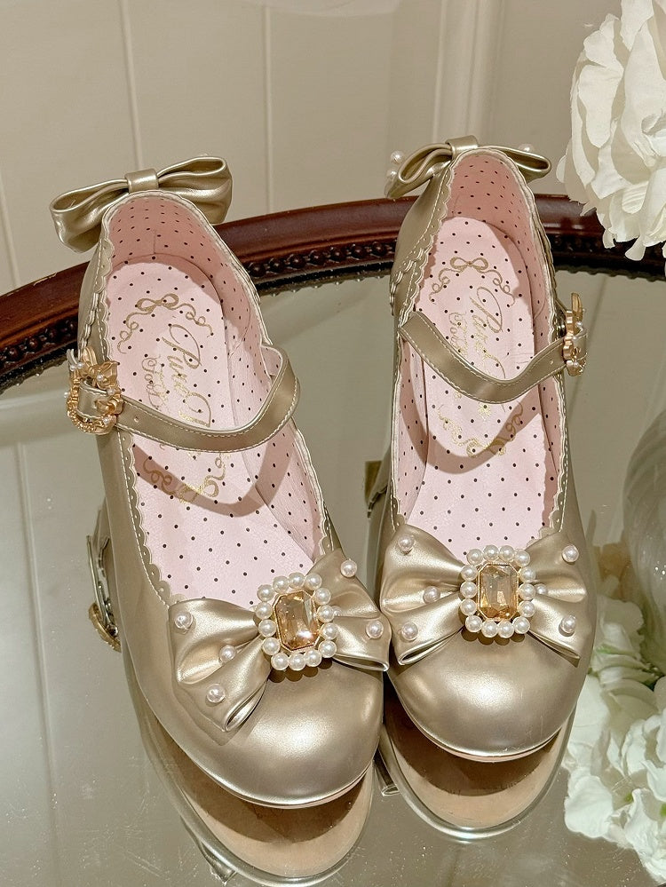 Und Details Perlen Runde Bowknot Mary Verzierte Zehe Strass Janes Gold