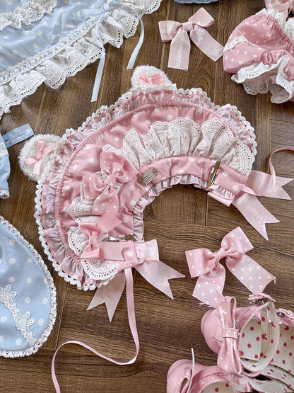 Pattern Ears Blue Pink Bonnet Polka-dot Black / Red Bunny