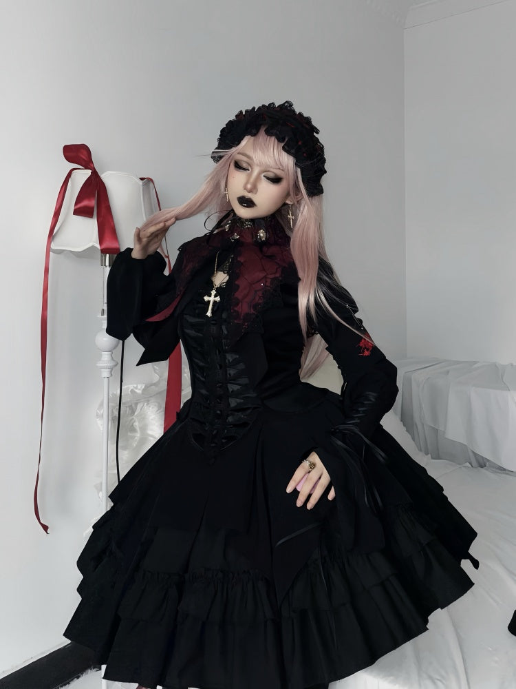 Red Gothic Lolita Pointed Collar with Cross Chain Decoration