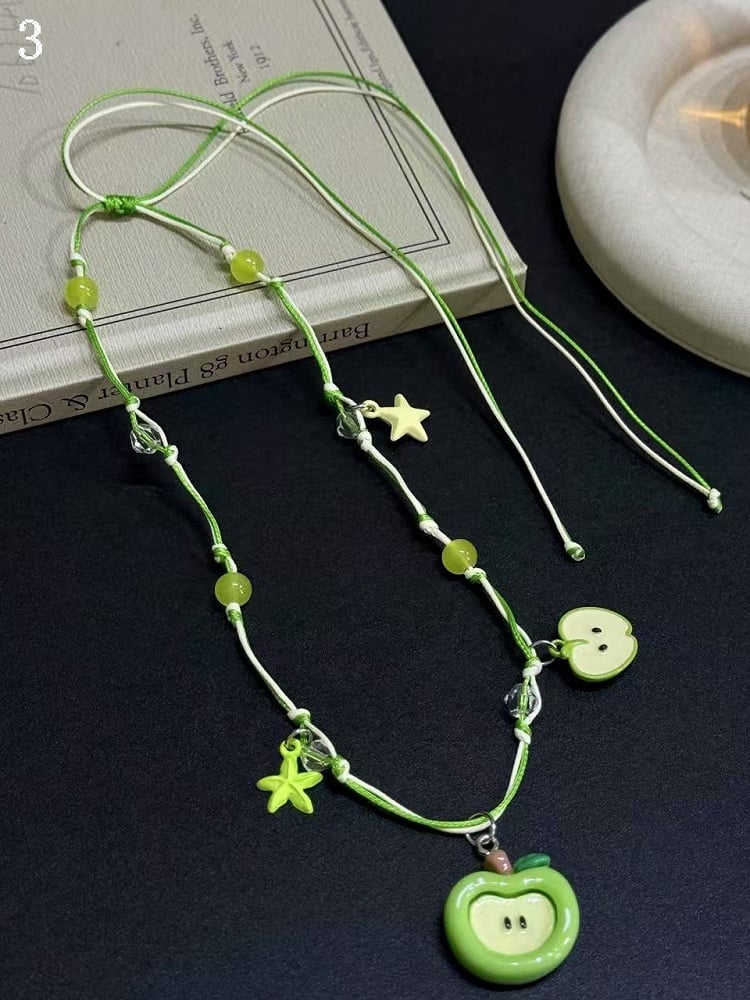 Apple Necklace/Ear 4 Clips/Ring Options Green