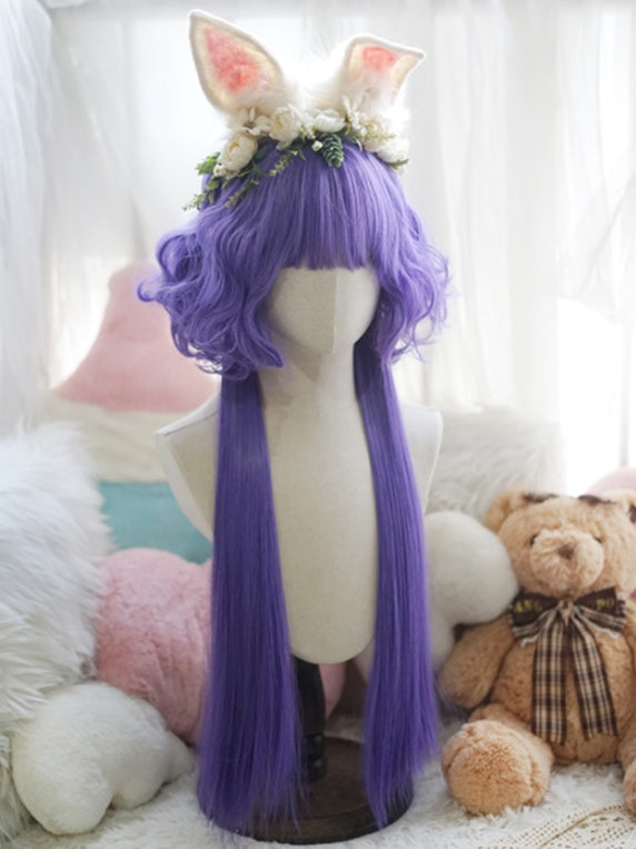 Light Blonde/Pink/Red/Green/Purple Waist Length Wig With Full Bangs