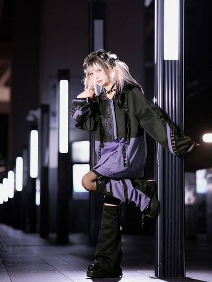 Cyberpunk-Style and Purple Colorblock Black - Techwear Jirai Design Warmers Kei Leg