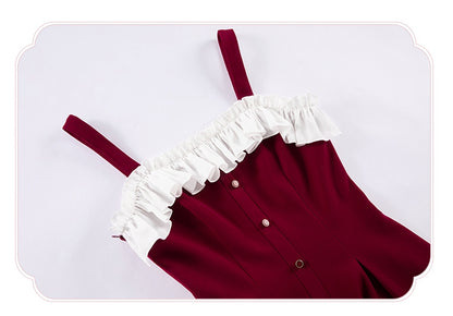Dress Fit Lolita Slim Fashion Waist Red Elegant