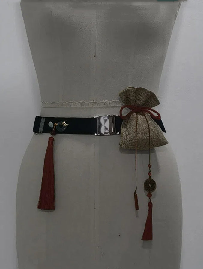 Red Black Small Bag Belt with and Tassel