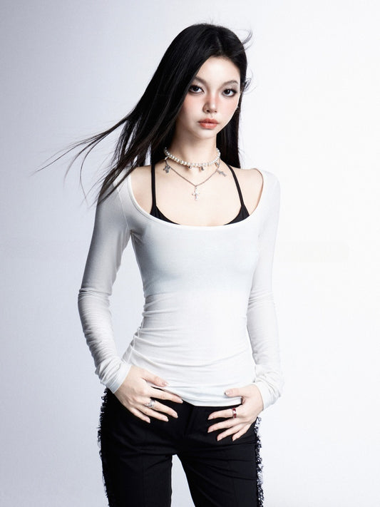White Semi-Sheer Sun Protection Glamorous Top