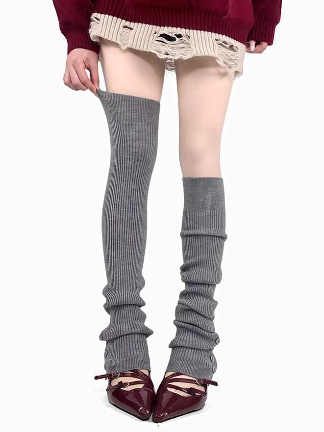 Jambières tricotées à boutons blanc cassé/gris/rouge vin/noir