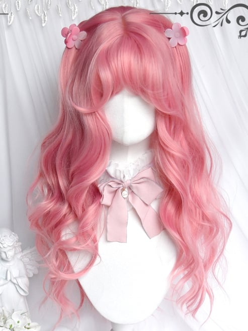 Bangs With Long 65cm Wavy Wigs Pink