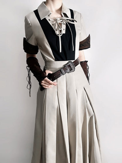 - Ärmelloses Steampunk-Hemd mit kurzen Ärmeln Ouji + Lolita-Set, dreiteilig