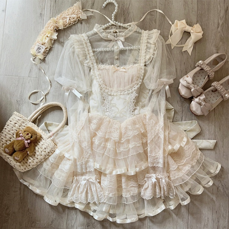 Print Skirt Apricot Jumper Bows Lolita Waist Balletcore Basque