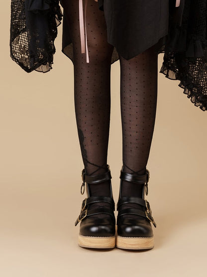 Platforms Toe with Wedge Buckle 3–5 cm Sole Round Black 3 Straps