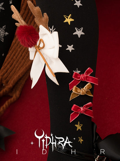 Snowflakes and Reindeer Print Christmas Vibes Lolita Tights