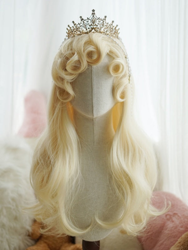 Red/Light Blonde/White/Caramel 60CM Long Wavy Wig With Curly Bangs