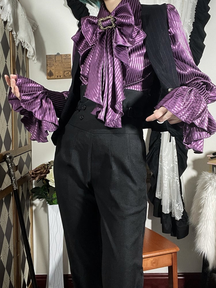 Purple Ouji Lolita Long Sleeves Shirt with Jabot Bowtie