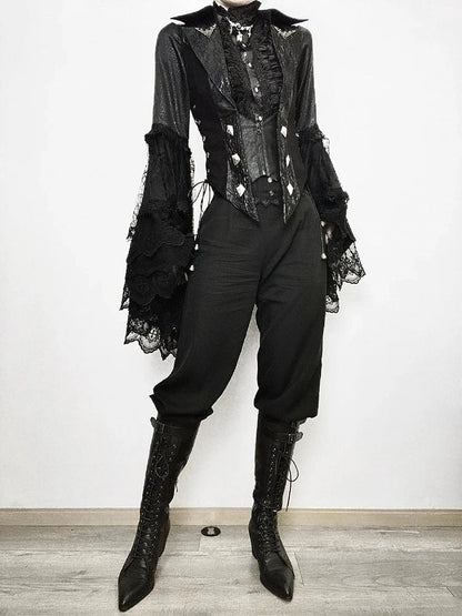 Cascading Waistcoat Lolita Ouji Fashion Ruffle Train with Gothic Black Detachable
