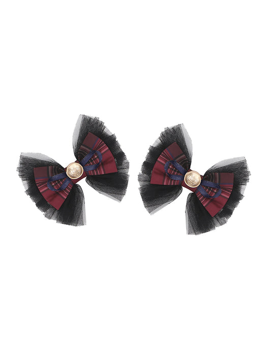 Barrettes à cheveux avec nœud à carreaux rouges Idol Lolita
