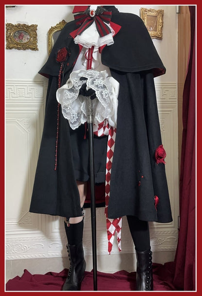 Black and Red Vampire Ouji Lolita Dracula Outfit Shirt + Shorts + Cloak Gothic Lolita Full Set