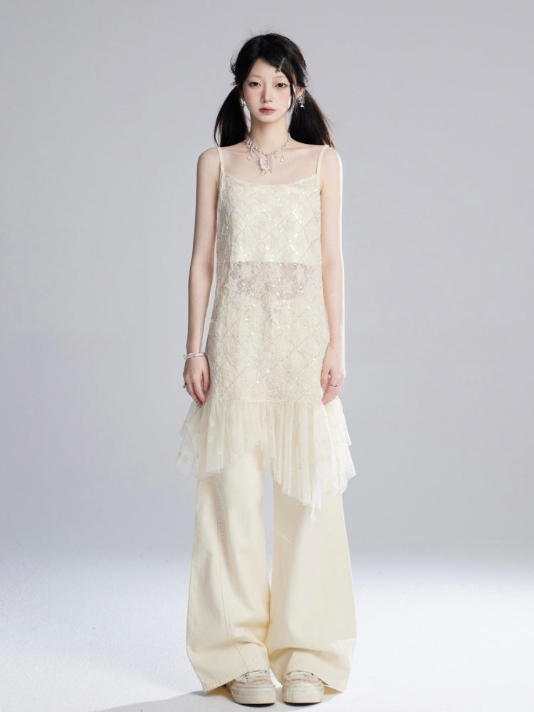 Apricot Low Waist Floor Length Wide-Leg Pants