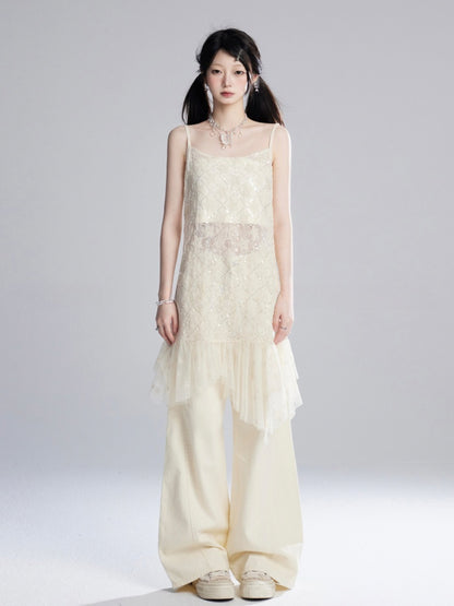 Apricot Low Waist Floor Length Wide-Leg Pants