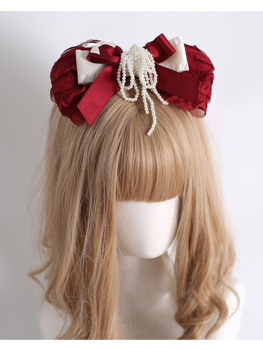 Hairclip Beaded Tassel Red Bowknot