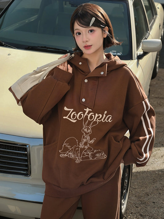 Zootopia Judy and Nick Graphic Brown Hoodie