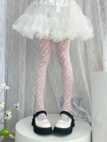 White/Black Semi-sheer Heart Lolita Tights