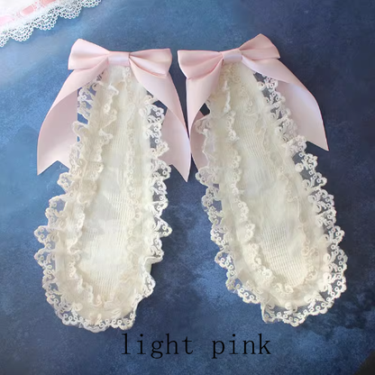 Bowknot Details Lace Trim Bunny Ears Hairclips