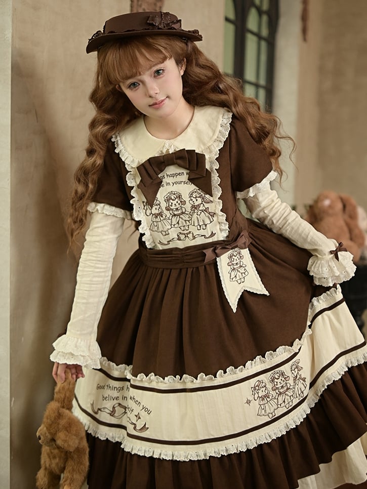 + Brown Dress Brooches Lolita Details Set Long Waist Beige Version Embroidery Belt