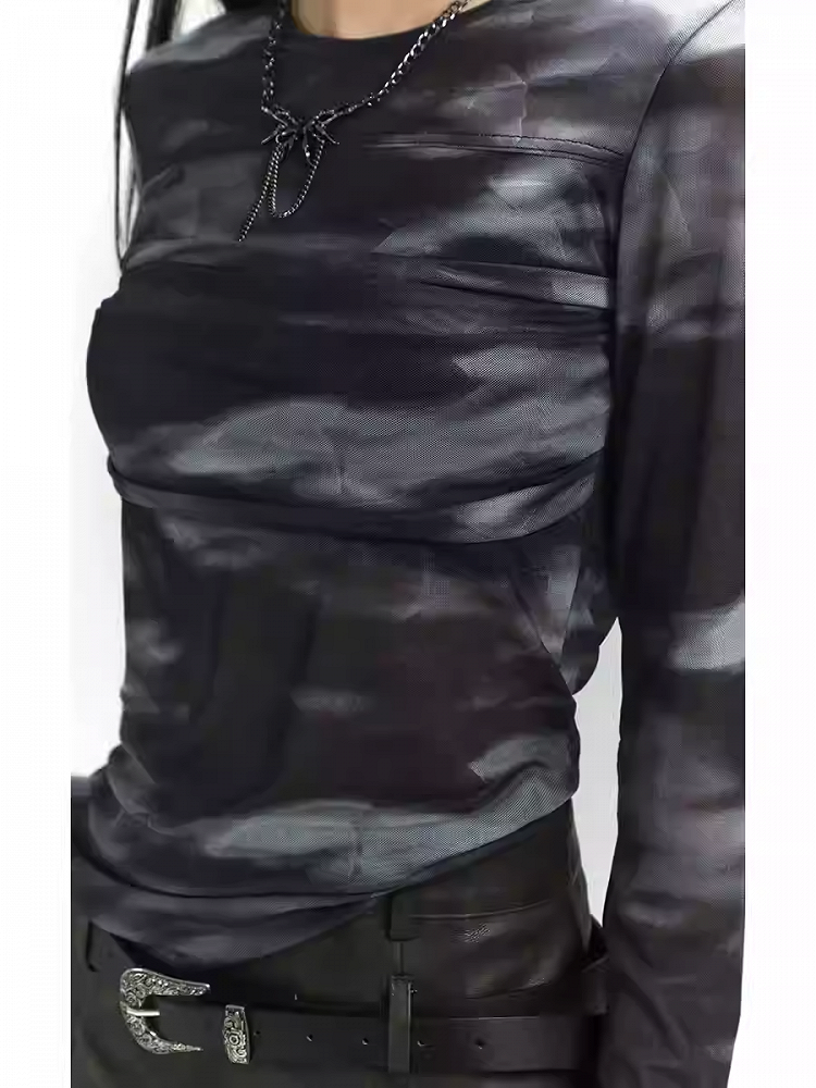 Haut noir ajusté à col rond et imprimé tie-dye