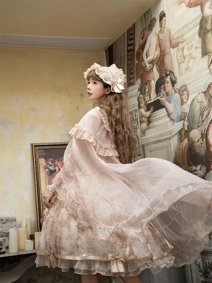 Trimming Bow Self-tie Neckline Cascading Cloak Ruffle Champagne Big