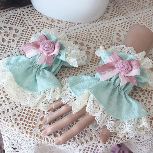 Wrist Color Options Design Lace Decorated Cuffs Trim Floral Bowknot 8