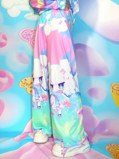 Y2K Gerade geschnittene Hose mit buntem Print und Cartoon-Muster
