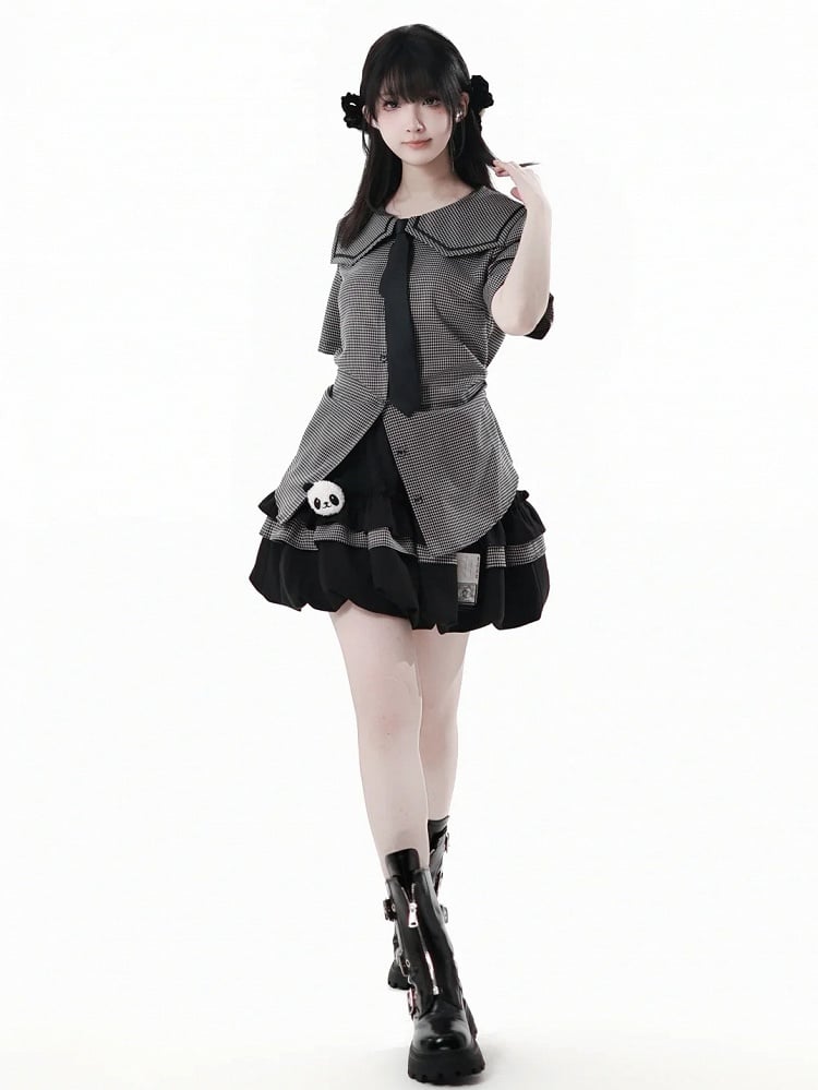 Elastic Plush Panda Bubble Skirt Waist with Card Black Holder