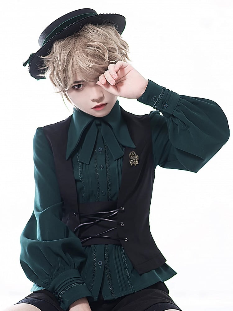 Prince Lace Sleeves 4 and Long Detailing Foldover Pleating Options Color Shirt Collar Point
