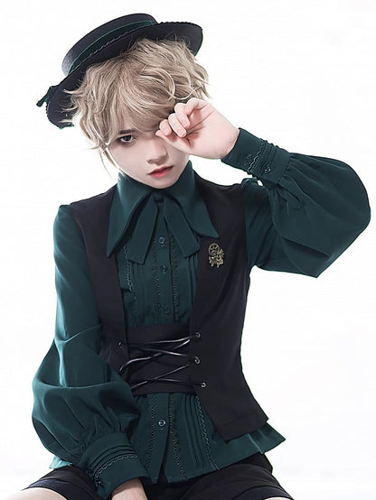 Prince Lace Sleeves 4 and Long Detailing Foldover Pleating Options Color Shirt Collar Point