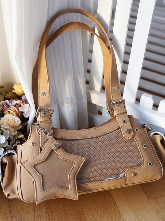 Star Brown Y2K Charm PU Bag With Light Shoulder Ita