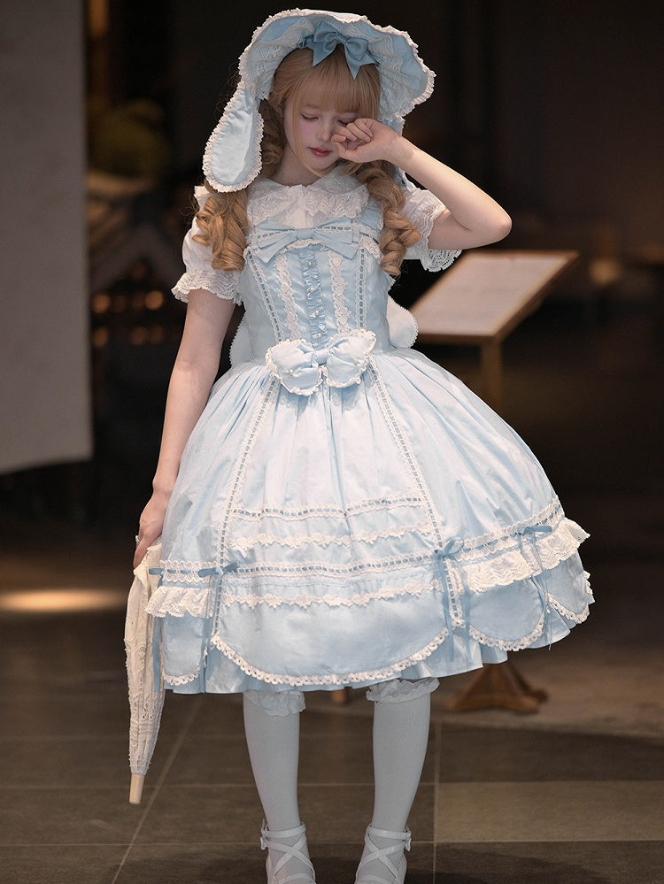 Lolita Old Edge Blue Jumper Dress Skirt School Trim Scalloped Hem
